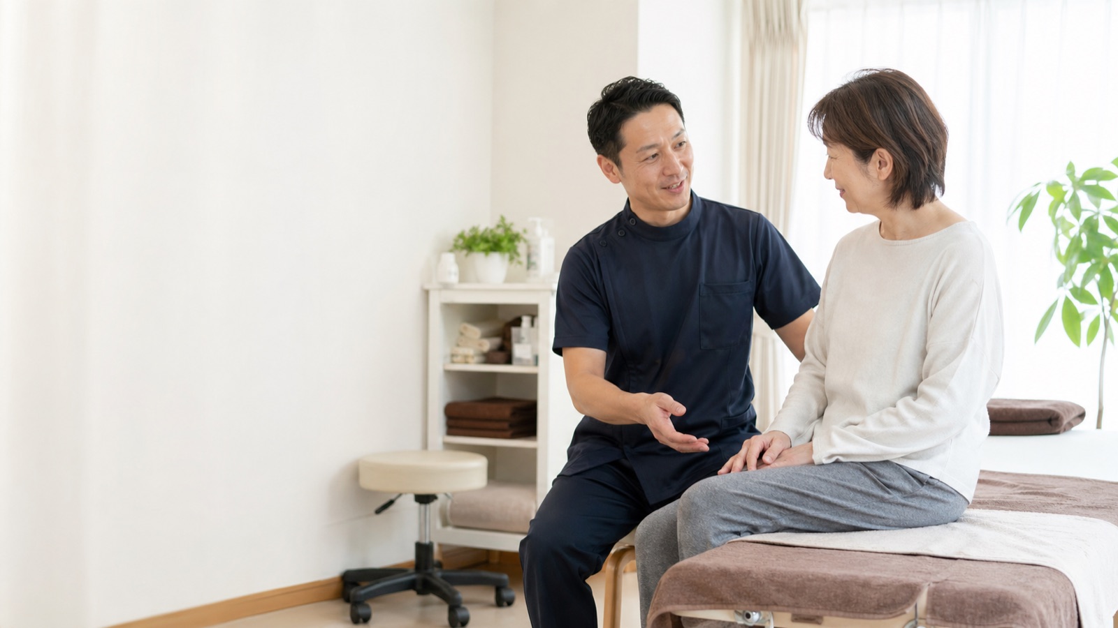 接骨院で施術者が患者に説明している様子